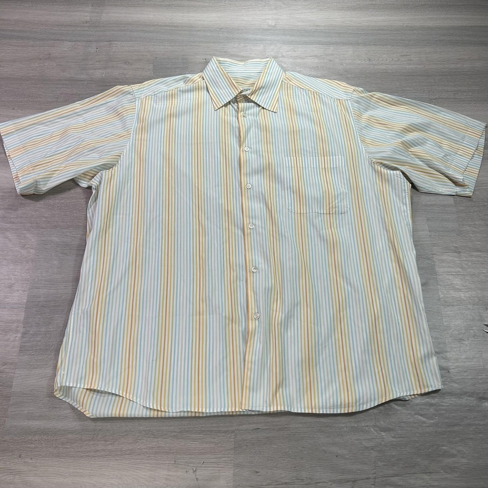 VINTAGE Davinci Sport Shirt Mens 2XL White Pastel Stripe Button Up Italy